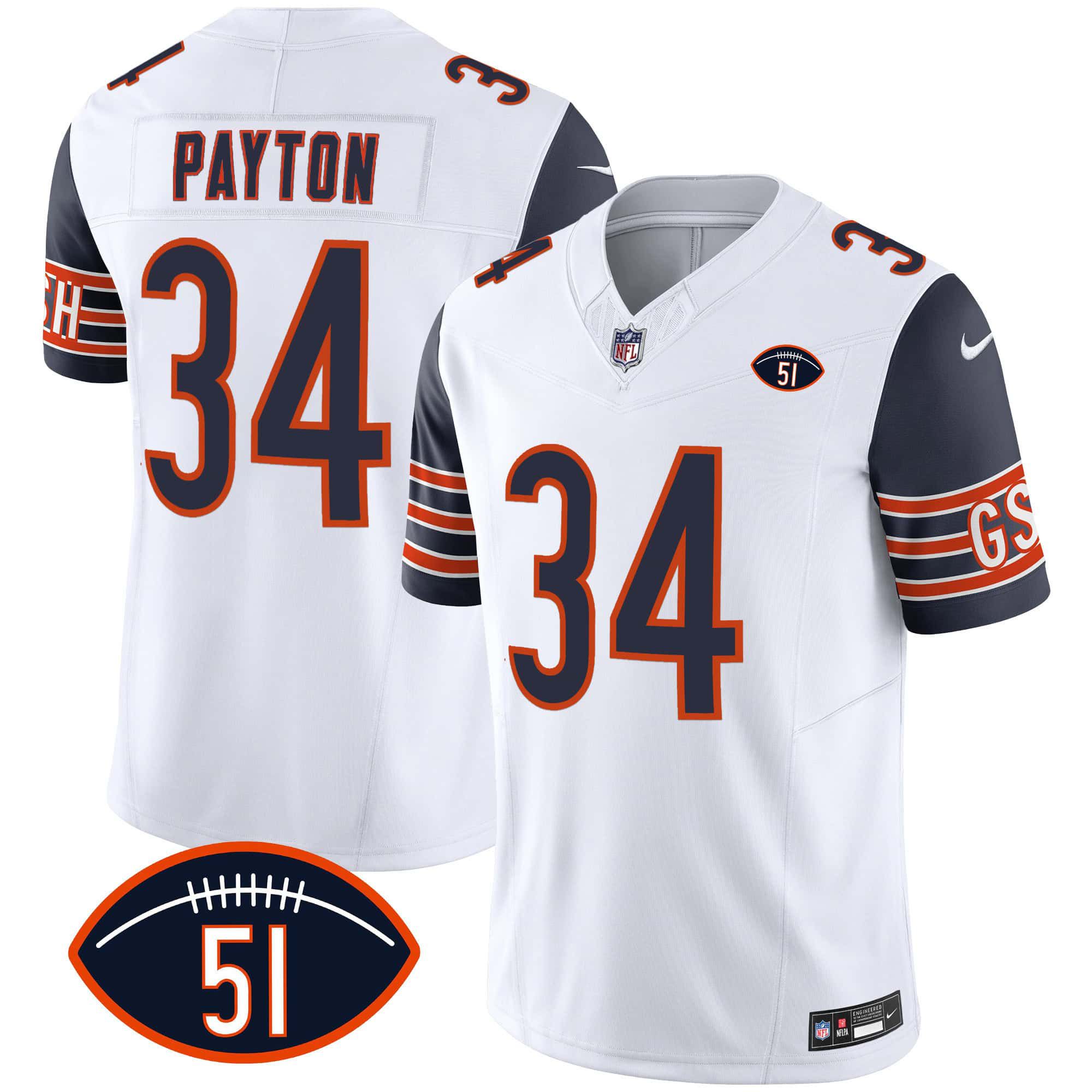 Men Chicago Bears #34 Payton White 2024 Nike Patch GSH Vapor NFL Jersey style 1